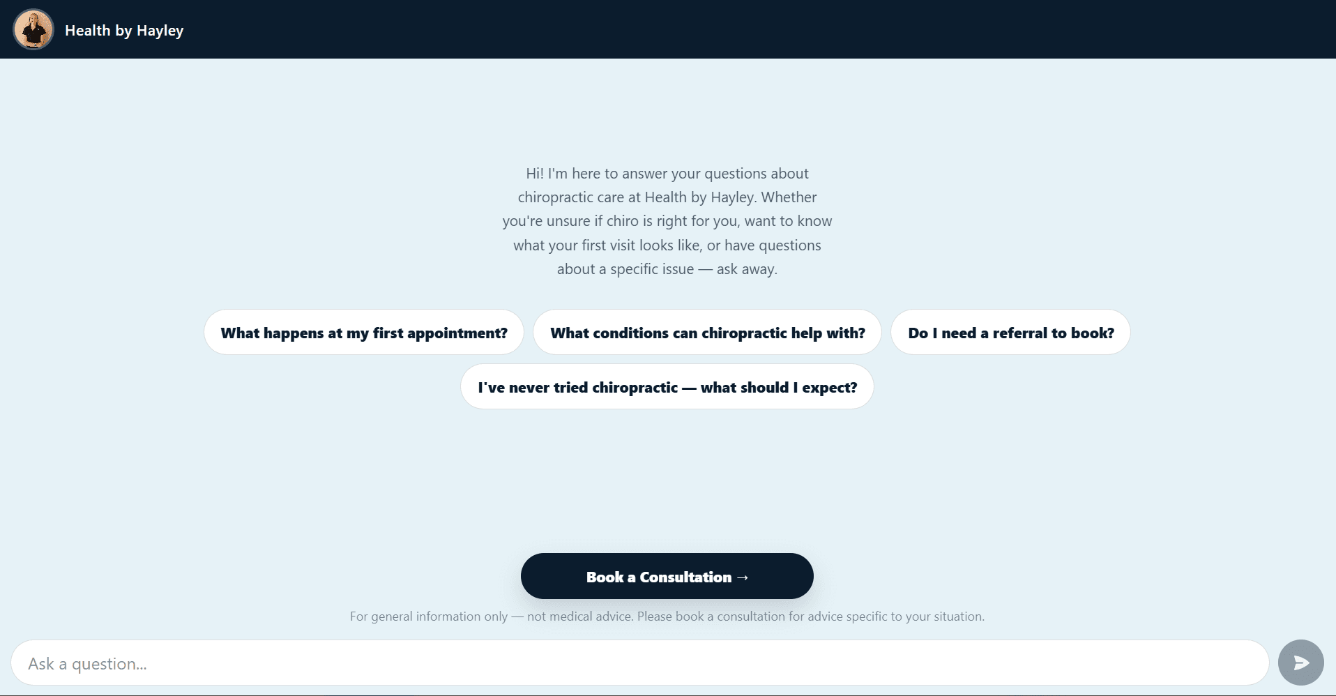 Health by Hayley — AI Chiropractic Assistant screenshot 1 of 2